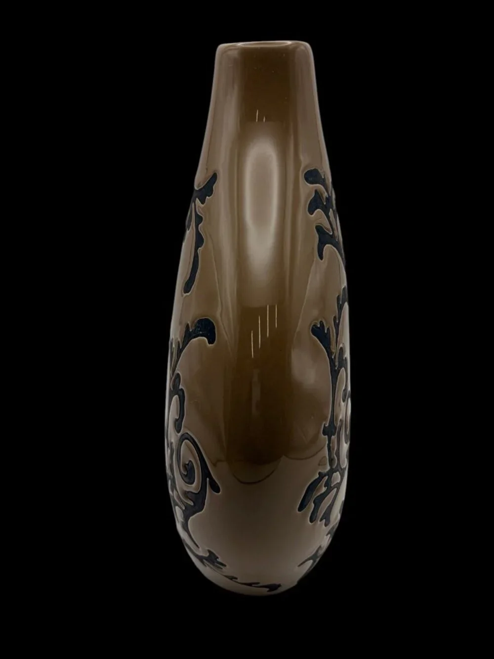 Large Contemporary Brown Ceramic Floor Vase Black Scroll Design 10